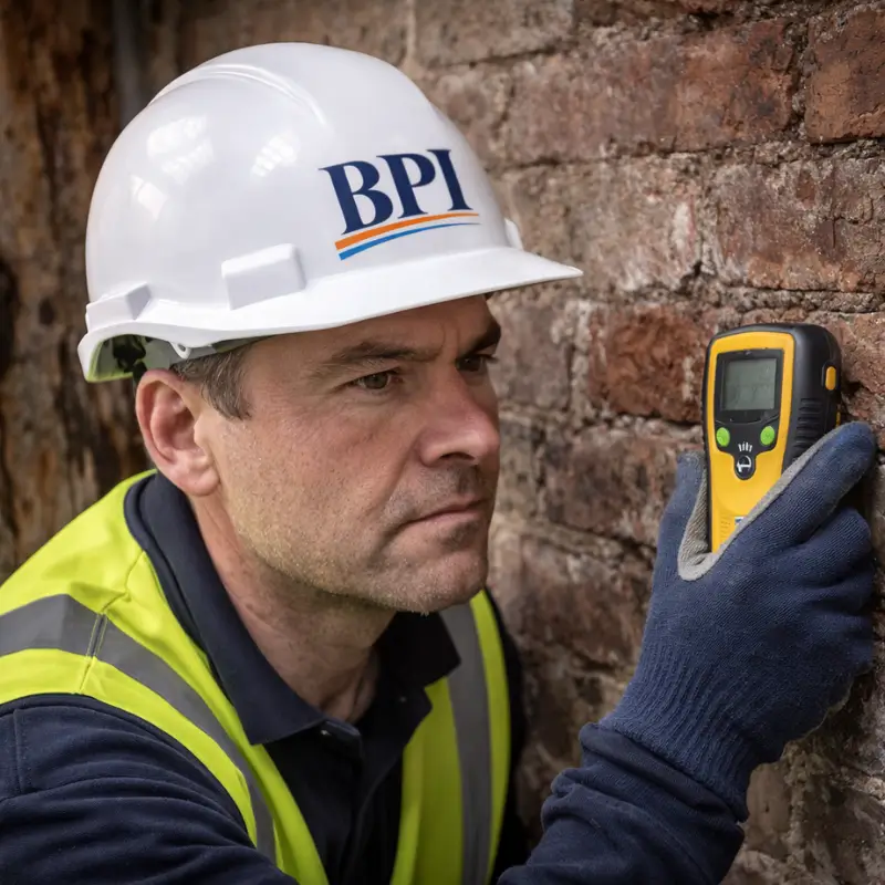 Damp Surveyor inspecting a property using BPI Training and Systems